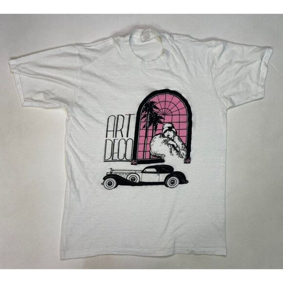 VINTAGE Ebert Sportswear Art Deco T-shirt Women Medium USA 80s Single Stitch - Picture 1 of 7